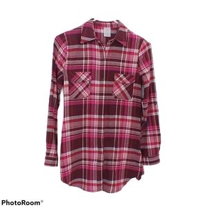 NWT No Boundaries Plaid Flannel Extra Long Shirt Sz XS Women's